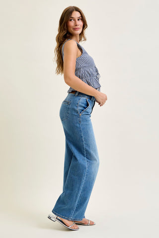 Judy Blue High Waist Column Trouser Wide Leg Denim Jeans 82696 - 3 Inseam Options