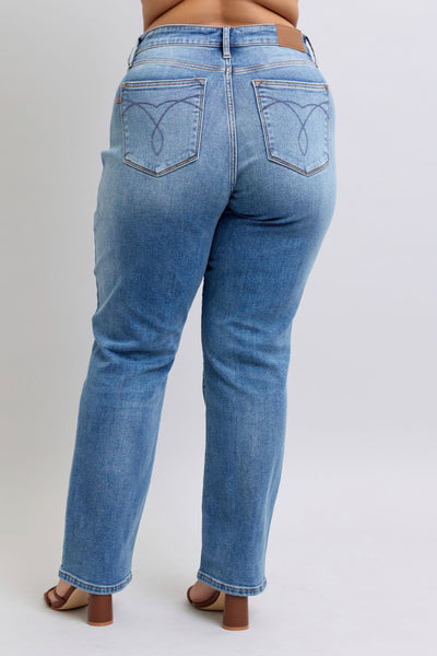 Judy Blue High Rise Vintage Wash Thermal Straight Denim Jeans 82632-Jeans-Sunshine and Wine Boutique