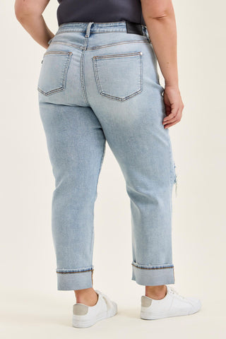 Judy Blue Mid Rise Bandana Loop Boyfriend Denim Jeans 82723