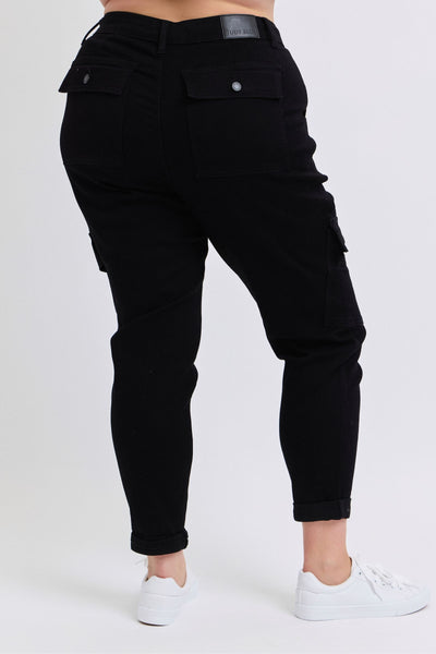 Judy Blue High Waist Cargo Cuff Black Jogger Denim 88910-Jeans-Sunshine and Wine Boutique