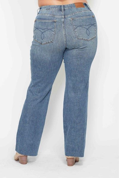 Judy Blue High Waist "Tummy Control" Raw Hem Straight Denim 88848-Jeans-Sunshine and Wine Boutique