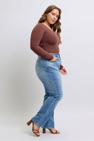 Judy Blue High Rise Vintage Wash Thermal Straight Denim Jeans 82632-Jeans-Sunshine and Wine Boutique