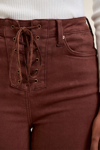 Judy Blue High Waist Cocoa Brown Lace Up Jaqueline Flare Denim Jeans 881179