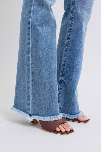 Judy Blue High Waist Fray Hem Bootcut Denim Jeans 82486-Jeans-Sunshine and Wine Boutique