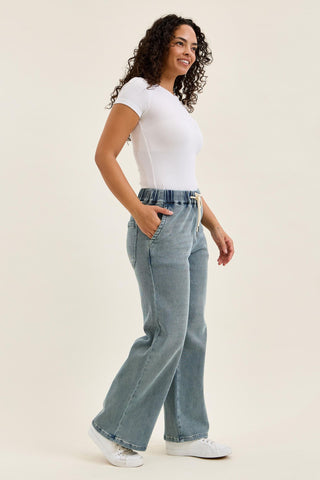 Judy Blue High Waist Aged Stone Knit Wilhelmina Baggy Denim Jeans 881127