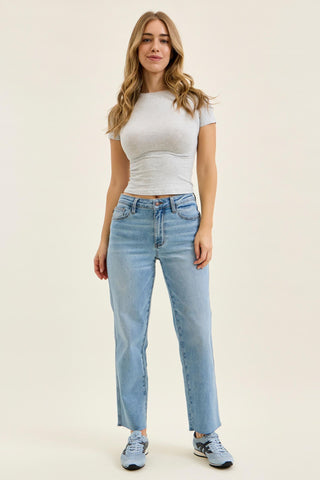 Judy Blue Mid Rise Bandana Loop Ankle Straight Denim Jeans 881120