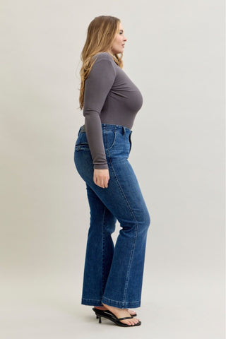 Judy Blue Mid Rise Tummy Control Trouser Welt Pockets Bootcut Denim Jeans 881052