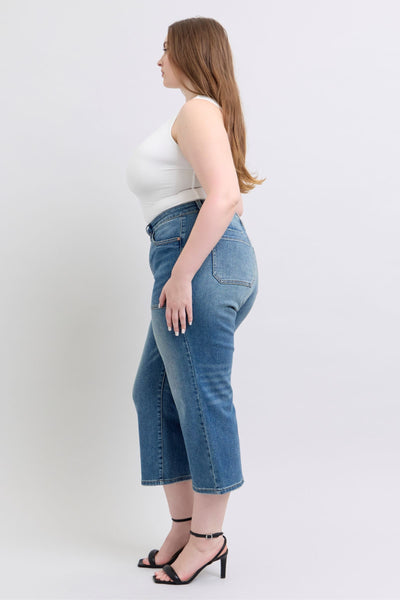 Judy Blue High Waist Utility Pockets Crop Wide Leg Denim Jeans 88904-Jeans-Sunshine and Wine Boutique