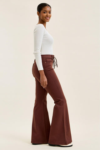 Judy Blue High Waist Cocoa Brown Lace Up Jaqueline Flare Denim Jeans 881179