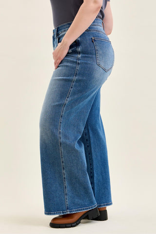 Judy Blue High Waist Tummy Control Leopard Waistband Lux Retro Wide Leg Denim Jeans 881192