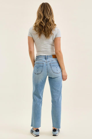 Judy Blue Mid Rise Bandana Loop Ankle Straight Denim Jeans 881120
