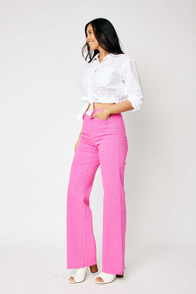 Judy Blue High Waist Garment Dyed Hot Pink 90’s Straight Denim 88816-Jeans-Sunshine and Wine Boutique