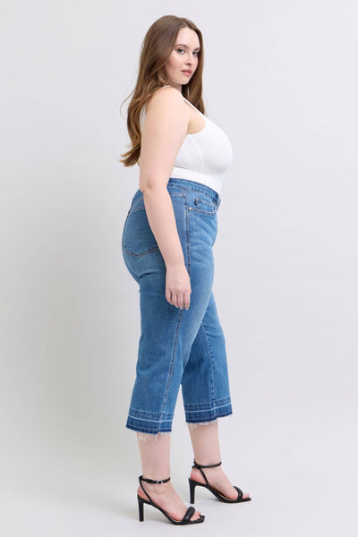 Judy Blue High Waist Tummy Control Release Hem Crop Wide Leg Denim Jeans 88875-Jeans-Sunshine and Wine Boutique