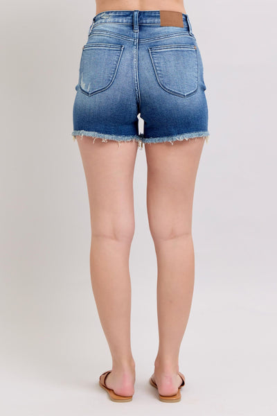 Judy Blue High Waist V Front w/ Shield Pockets Denim Short 15292-Shorts-Sunshine and Wine Boutique