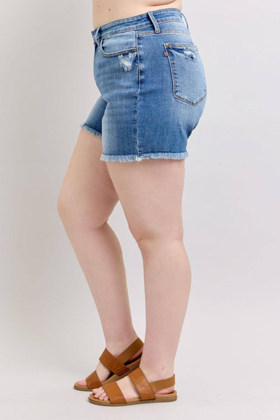 Judy Blue High Waist Vintage Wash Fray Hem Denim Short 152102-Shorts-Sunshine and Wine Boutique