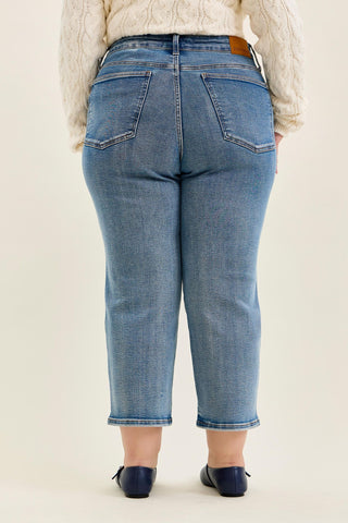 Judy Blue High Waist Tummy Control Peggy Ankle Straight Denim Jeans 881166 - Petite