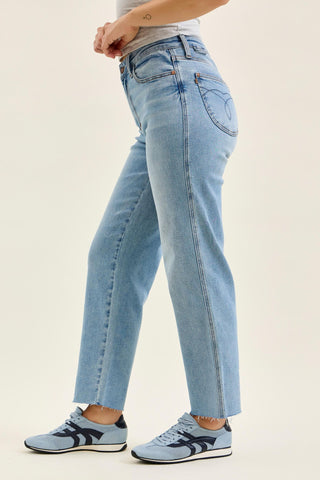 Judy Blue Mid Rise Bandana Loop Ankle Straight Denim Jeans 881120