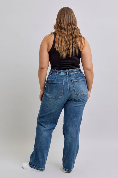 Judy Blue High Waist Drawstring Wide Leg Denim Jeans 88856-Jeans-Sunshine and Wine Boutique