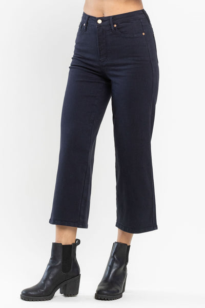 Judy Blue High Waist Tummy Control Garment Dyed Wide Leg Crop Navy Denim 88807-Jeans-Sunshine and Wine Boutique