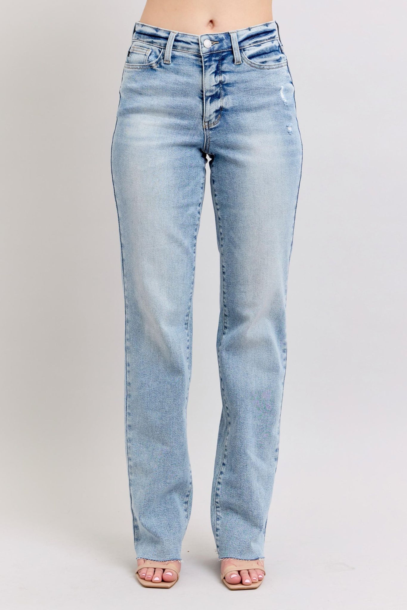 Judy Blue Mid Rise Light Wash Dad Denim Jeans 88926-Jeans-Sunshine and Wine Boutique