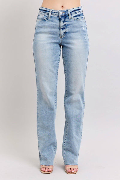 Judy Blue Mid Rise Light Wash Dad Denim Jeans 88926-Jeans-Sunshine and Wine Boutique