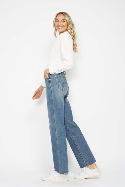 Judy Blue High Waist "Tummy Control" Raw Hem Straight Denim 88848-Jeans-Sunshine and Wine Boutique