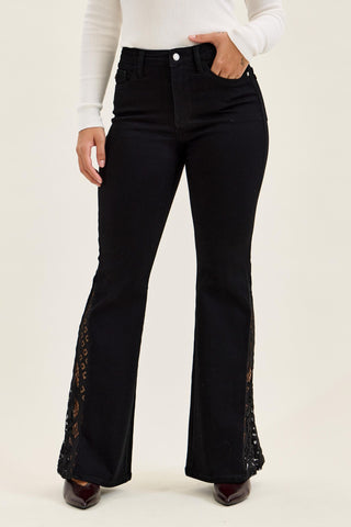 Judy Blue Mid Rise Jaqueline Black Lace Flare Denim Jeans 881177 - 3 Inseam Options