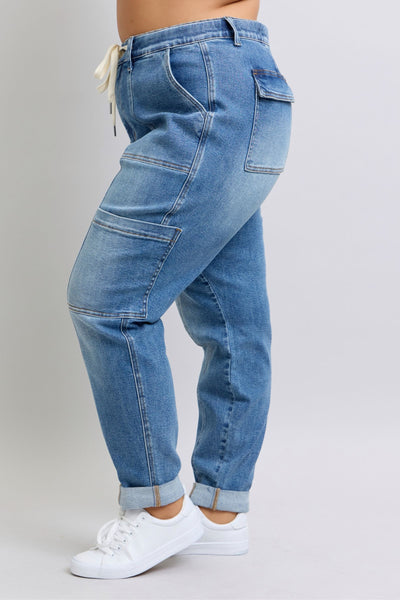 Judy Blue High Waist Cargo Cuff Jogger Denim Jeans 88909-Jeans-Sunshine and Wine Boutique