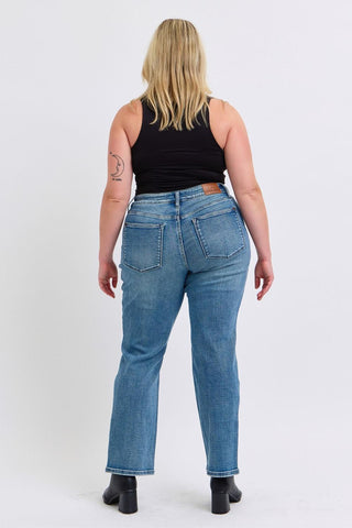 Judy Blue Mid Rise Contrast Wash Destroyed Dad Denim Jeans 88859