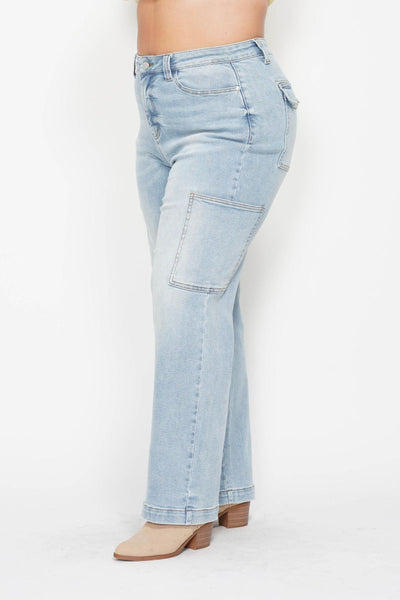 Judy Blue High Waist Cargo Wide Leg Denim 88924-Jeans-Sunshine and Wine Boutique