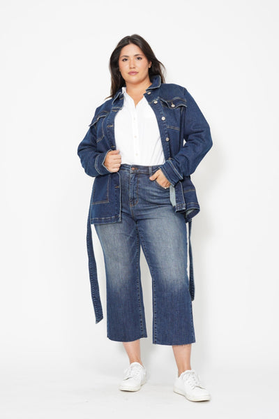 Judy Blue Mid Length Denim Utility Side Slit Jacket 7876-Jeans-Sunshine and Wine Boutique