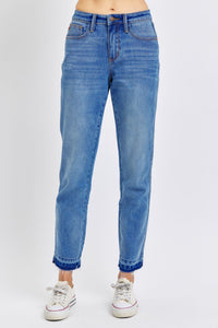 Judy Blue Mid Rise Rigid Magic Release Hem Boyfriend Denim 88818-Jeans-Sunshine and Wine Boutique