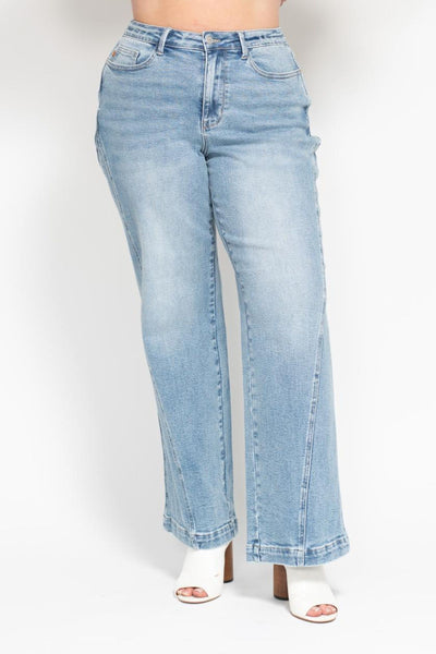 Judy Blue High Waist Side Seam Insert Detail Retro Wide Leg Denim 88766-Jeans-Sunshine and Wine Boutique