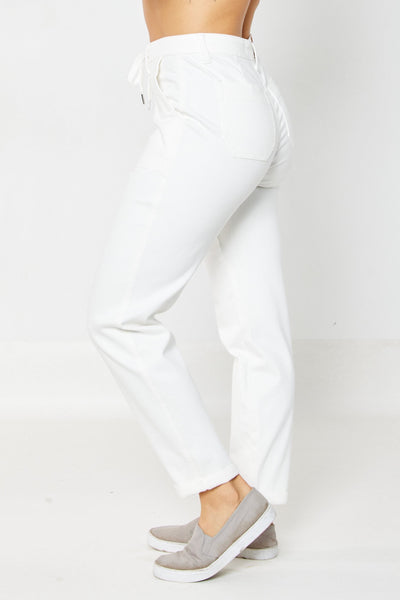 Judy Blue High Waist Garment Dyed White Cuffed Jogger Denim 88812-Jeans-Sunshine and Wine Boutique