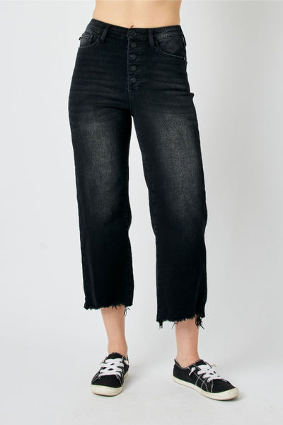 Judy Blue High Waist Destroy Raw Hem Wide Leg Denim 88829-Jeans-Sunshine and Wine Boutique