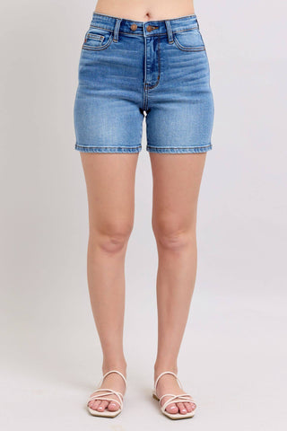 Judy Blue High Rise 2 Button Mid Length Dad Denim Short 15299-Shorts-Sunshine and Wine Boutique
