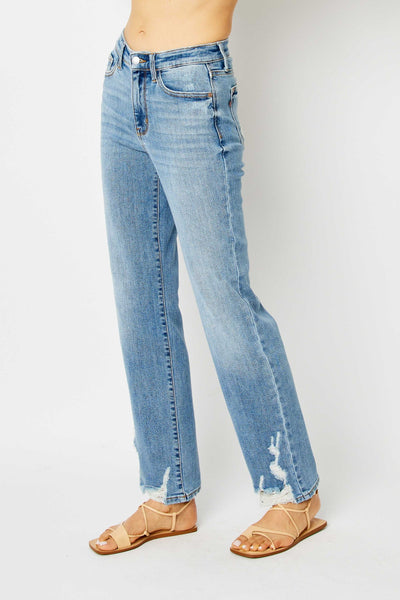 Judy Blue High Waist Heavy Destroy Straight Denim Jeans 82470-Jeans-Sunshine and Wine Boutique