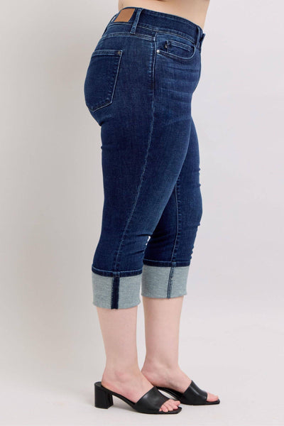 Judy Blue High Waist Double Button Capri Denim Jeans 72118-Jeans-Sunshine and Wine Boutique