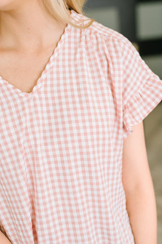 Heimish A Different Side Of Me Gingham Blouse in Dusty Rose