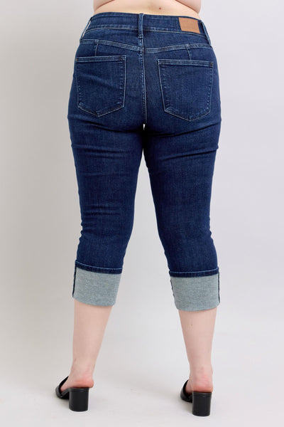 Judy Blue High Waist Double Button Capri Denim Jeans 72118-Jeans-Sunshine and Wine Boutique