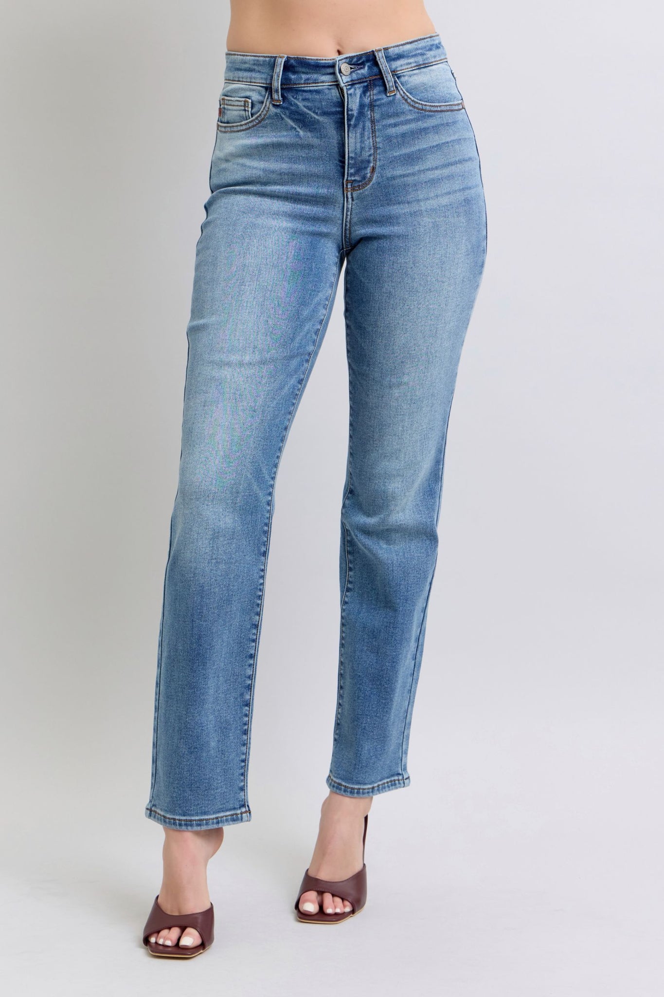 Judy Blue High Rise Vintage Wash Thermal Straight Denim Jeans 82632-Jeans-Sunshine and Wine Boutique