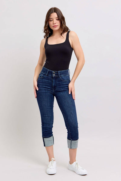 Judy Blue High Waist Double Button Capri Denim Jeans 72118-Jeans-Sunshine and Wine Boutique