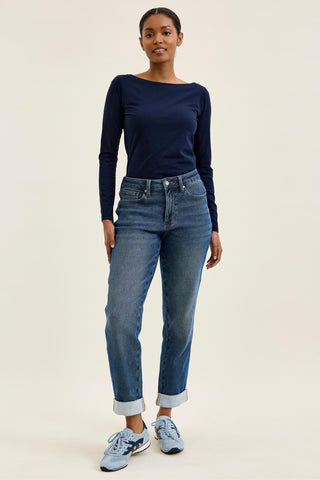 Judy Blue Mid Rise Billie Knit Indigo Boyfriend Denim Jeans 881126