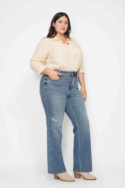 Judy Blue High Waist "Tummy Control" Raw Hem Straight Denim 88848-Jeans-Sunshine and Wine Boutique