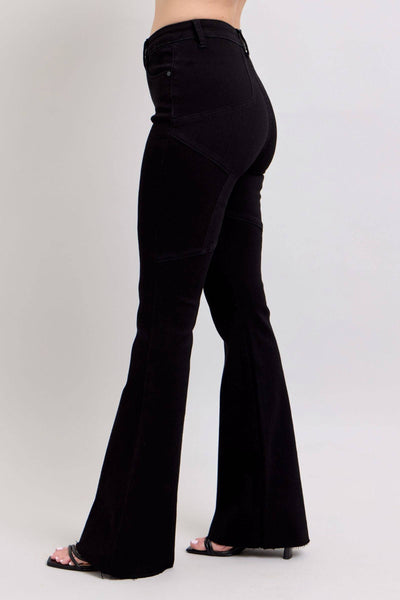 Judy Blue High Waist Star Back Seam Detail Black Flare Denim Jeans 88958-Jeans-Sunshine and Wine Boutique