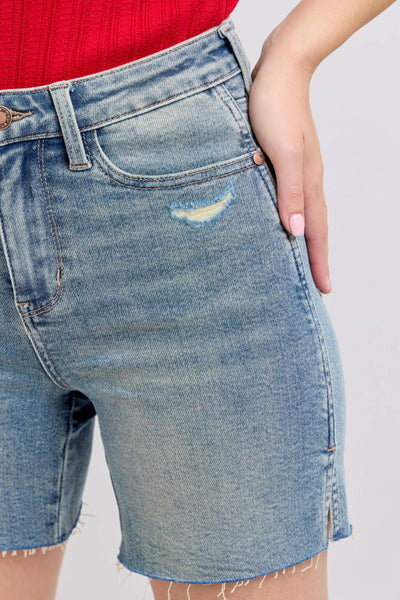 Judy Blue High Waist Vintage Wash Side Slit Denim Short 150296-Shorts-Sunshine and Wine Boutique