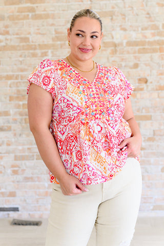 Savanna Jane A Matter of Time Flutter Sleeve Top in Multi