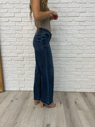 Judy Blue Addie Mid Rise Vintage Wash Wide Leg Jeans - Exclusive