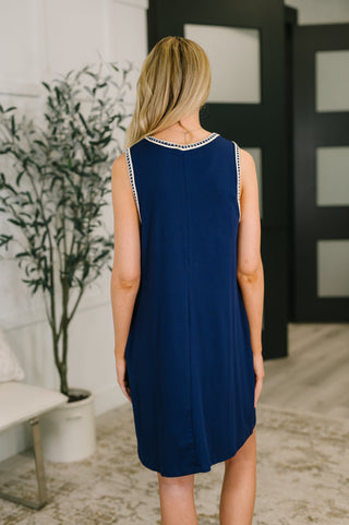 Dear Scarlett Airloom Trim Detail Mini Tank Dress in Navy