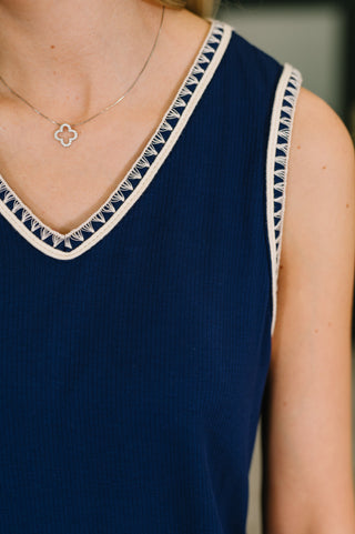 Dear Scarlett Airloom Trim Detail Mini Tank Dress in Navy
